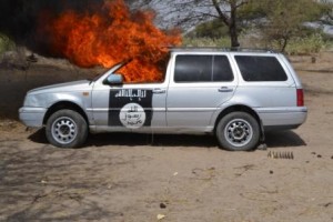 Captured Terrorists vehicle set ablaze copy